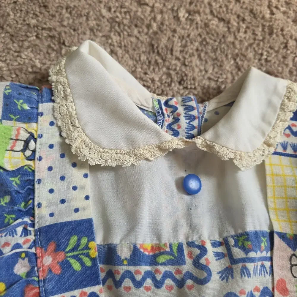 Vintage Cottagecore Peasant Dress Girls 2T Amish Floral Prairie 70s Ruffle Layer